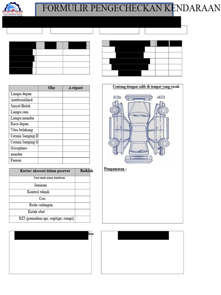 Formulir Pengecekan Kendaraan Lengkap | PDF