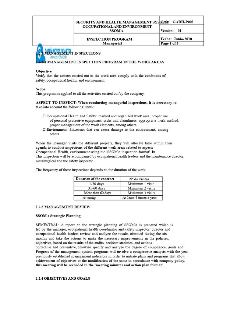 Management Inspection Program | PDF | Occupational Safety And Health | Risk