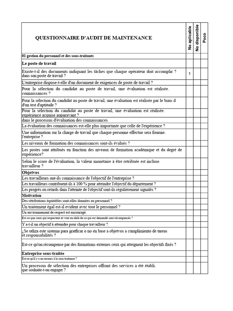 Audit de Maintenance : Questionnaire Complet | PDF | Planification | Audit