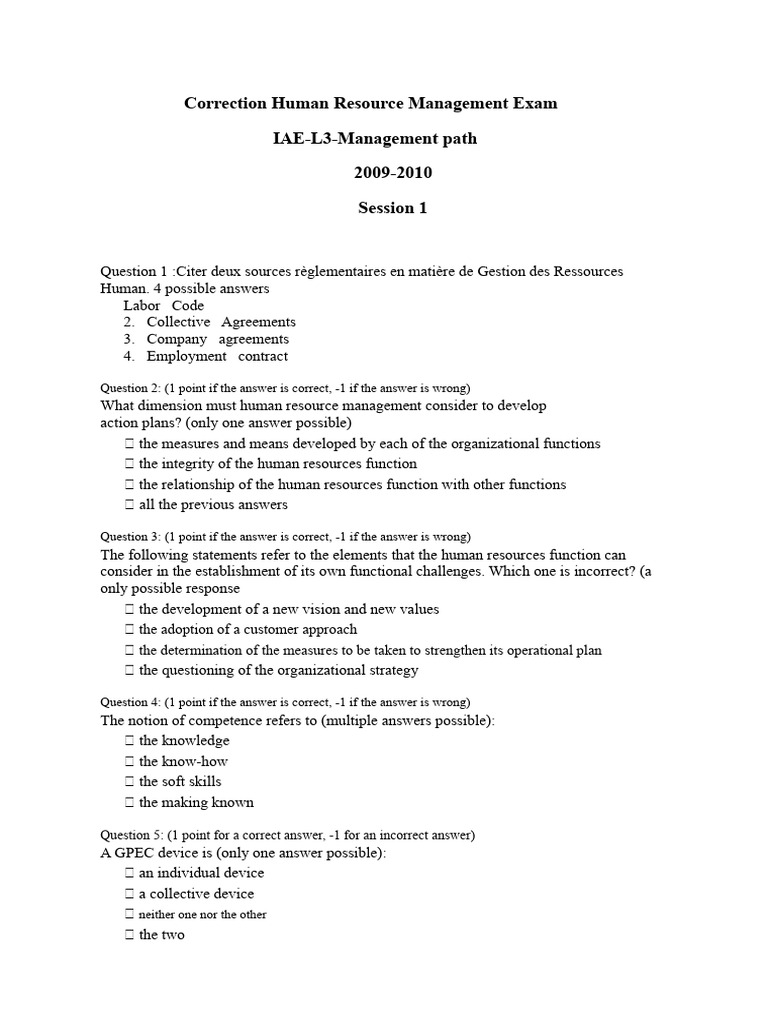 Human Resource Management Exam Guide | PDF | Human Resource Management ...