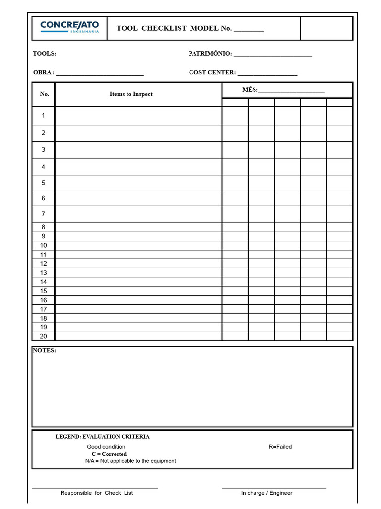 Tool Inspection Checklist Template | PDF