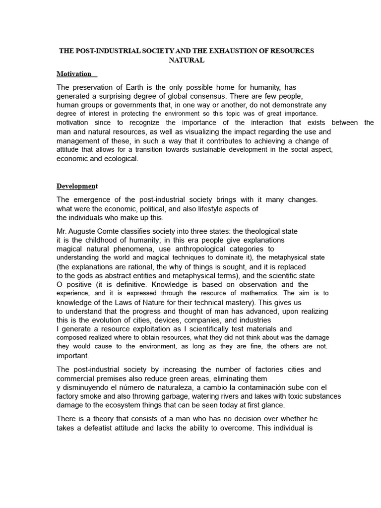 Post-Industrial Society and Resource Depletion | PDF | Renewable ...