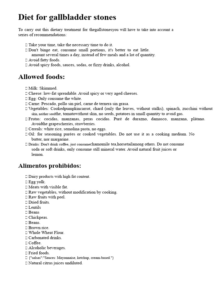 Gallbladder Stone Dietary Guidelines | PDF