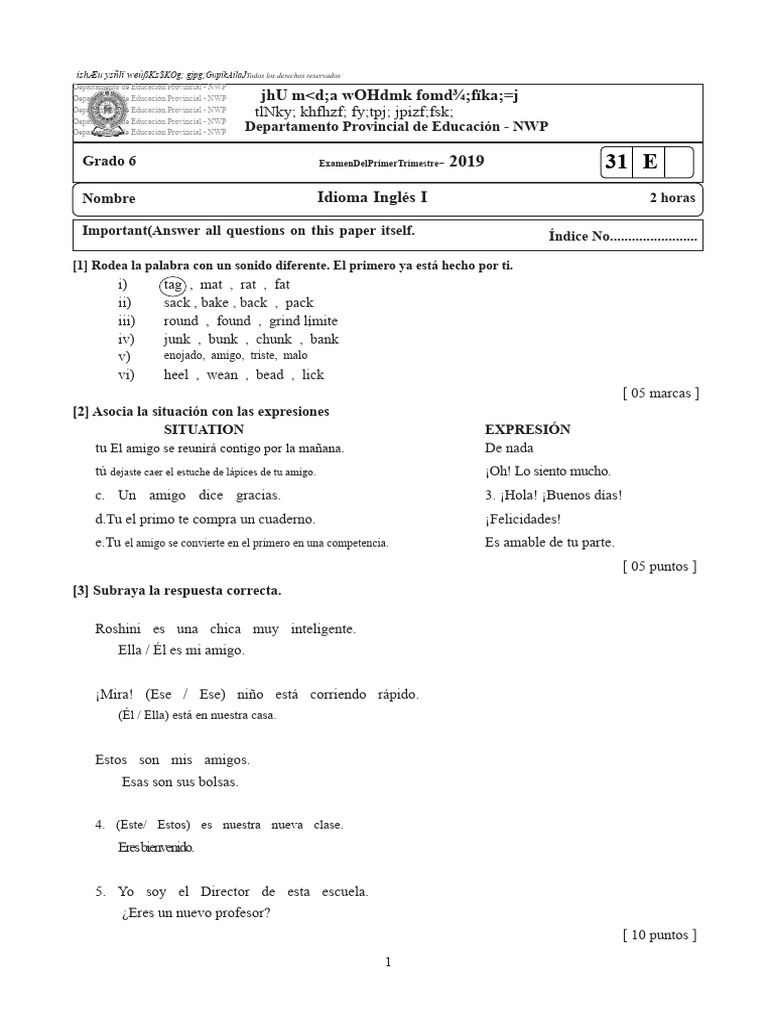 Grado 6 - Inglés - Primer Semestre 2019 | PDF | Lingüística | Idiomas