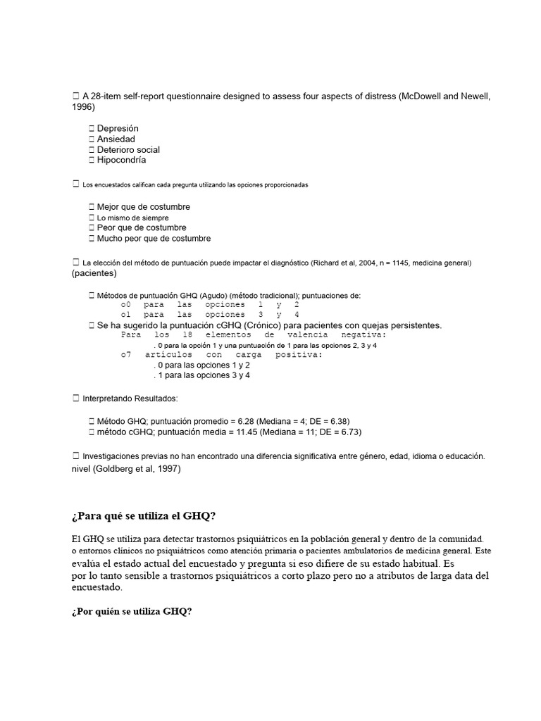 Cuestionario GHQ: Evaluación de Distress | PDF | Escala Likert ...