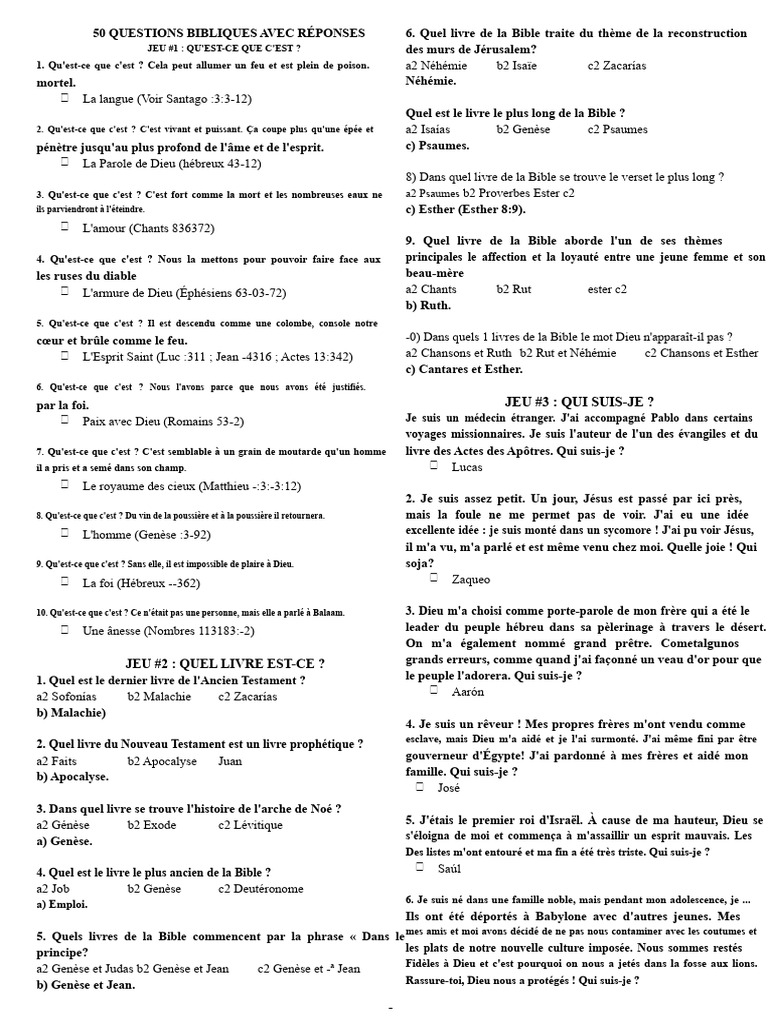 50 Questions Bibliques avec Réponses | PDF | Livre de la Genèse | Élie
