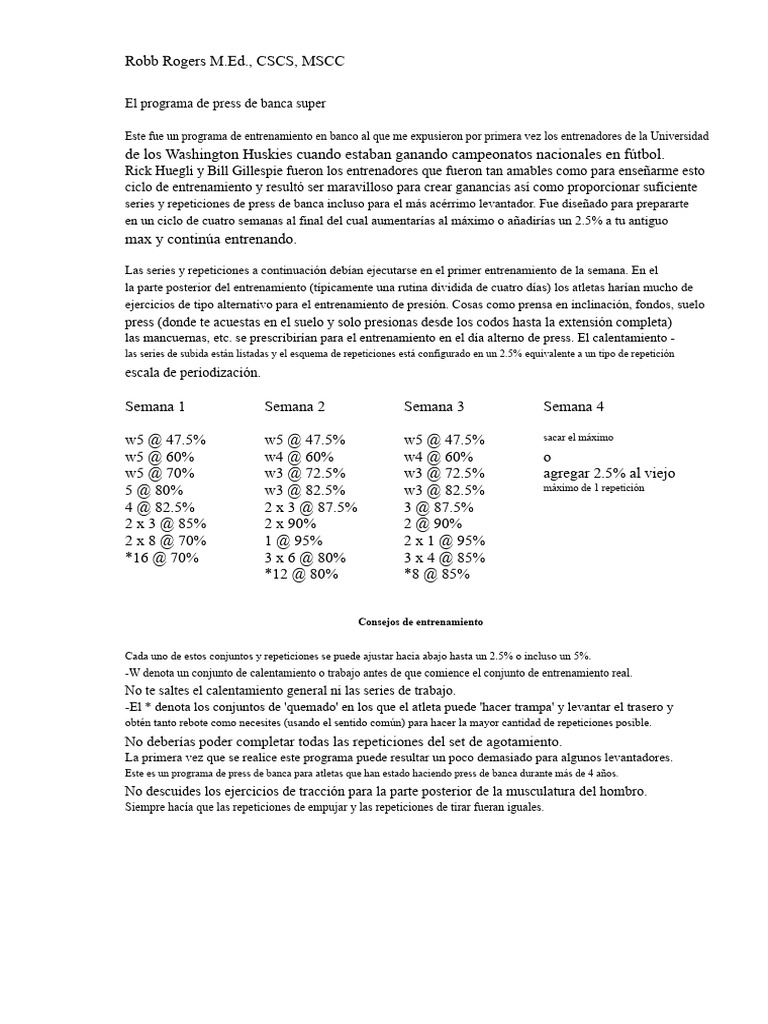 El Programa de Press de Banca Super | PDF | Entrenamiento con pesas