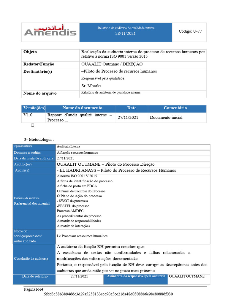 Auditoria Interna de Qualidade ISO 9001 | PDF | Gestão de recursos ...