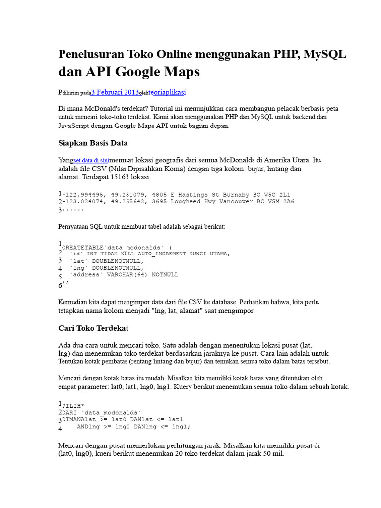 Pelacak Toko Online dengan PHP & Google Maps | PDF