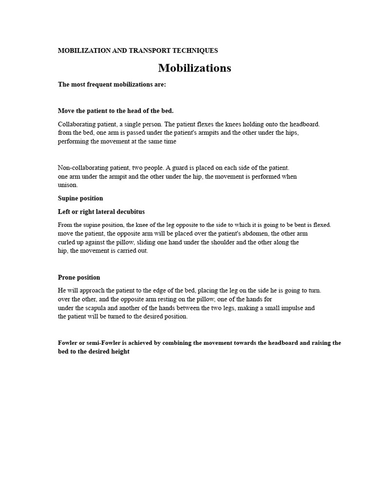 Techniques For Mobilization and Transport of The Elderly | PDF ...