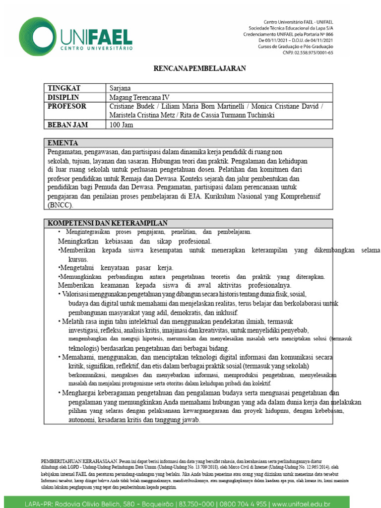 Rencana Pembelajaran Magang Pendidikan | PDF