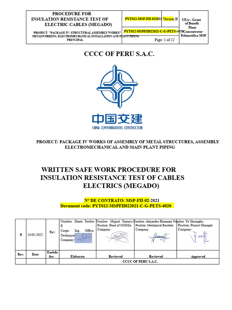 Insulation Resistance Testing Procedure | PDF | Insulator (Electricity ...