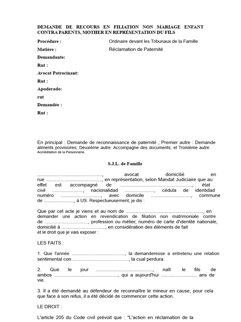 Demande de Reconnaissance de Paternité | PDF | Justice | Crime et violence