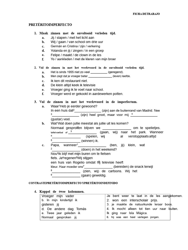 Oefeningen Imperfectum en Onbepaald Verleden Tijd | PDF