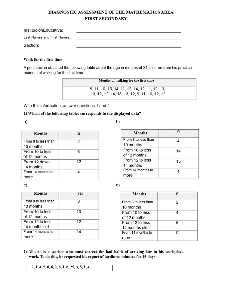 Diagnostic Assessment: Mathematics Skills | PDF | Area | Average