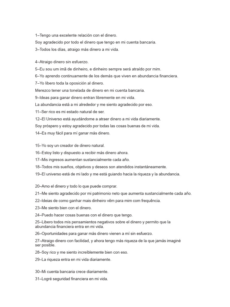 Afirmaciones para Atraer Dinero y Abundancia | PDF