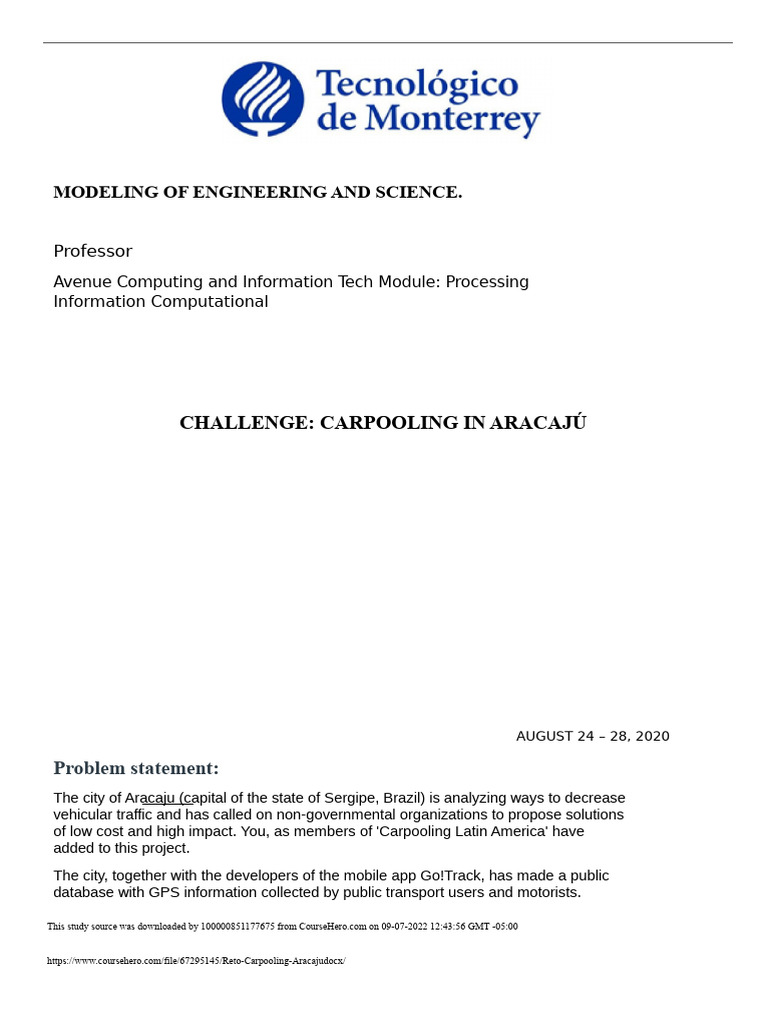 Challenge Carpooling Aracaju | PDF | Traffic | Public Transport