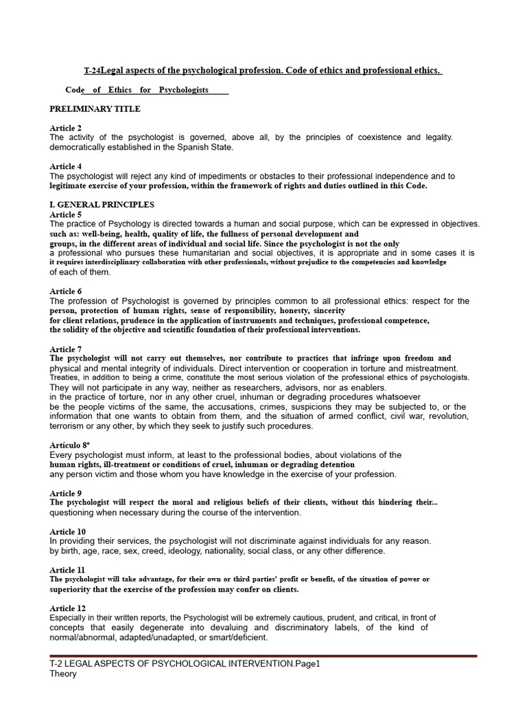 Legal and Ethical Guidelines for Psychologists | PDF | Psychology ...