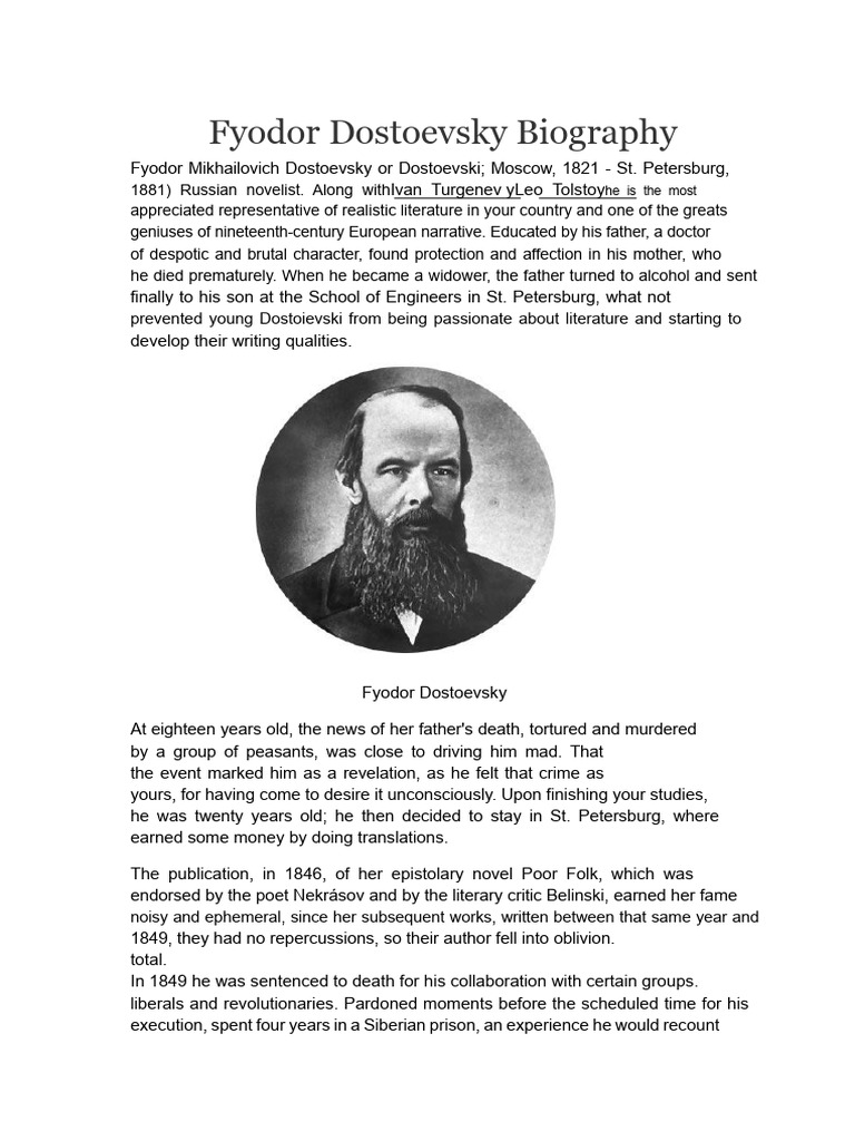 Fyodor Dostoevsky Biography | PDF