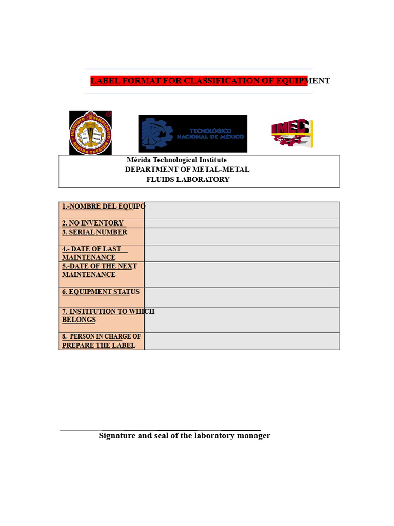 Label Format For Equipment | PDF