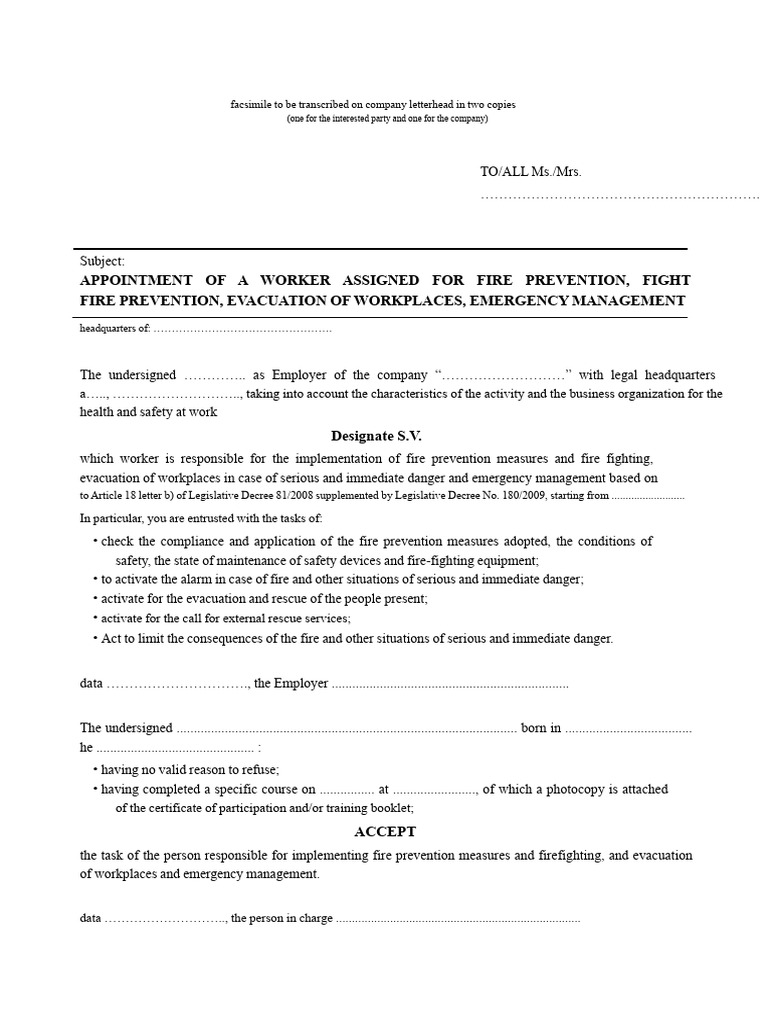 Fire Safety Appointment Letter Template | PDF | Firefighting ...