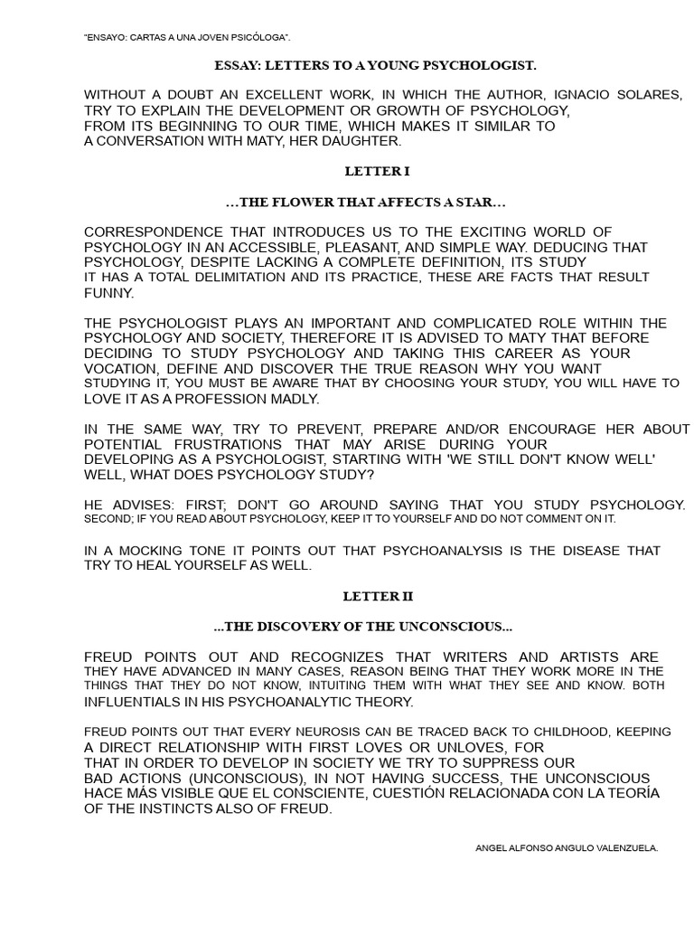 Essay Letters To A Young Psychologist | PDF | Sigmund Freud | Carl Jung