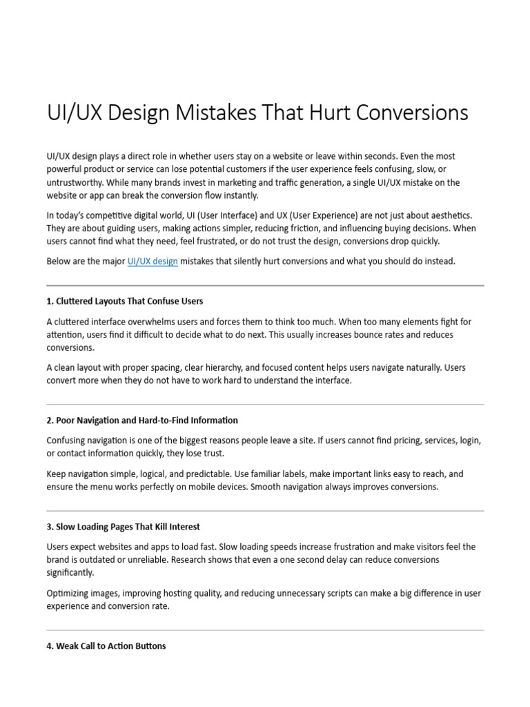 UI UX Design Mistakes That Hurt Conversions | PDF | User Interface ...