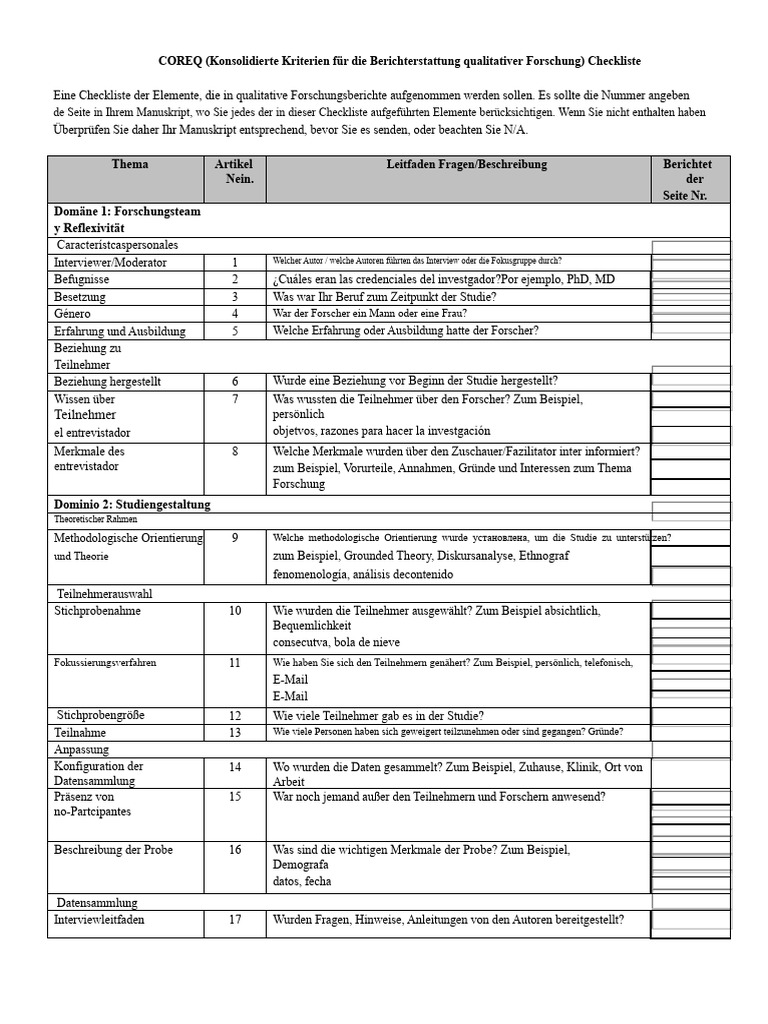 ISSM COREQ Checkliste (Deutsch) | PDF