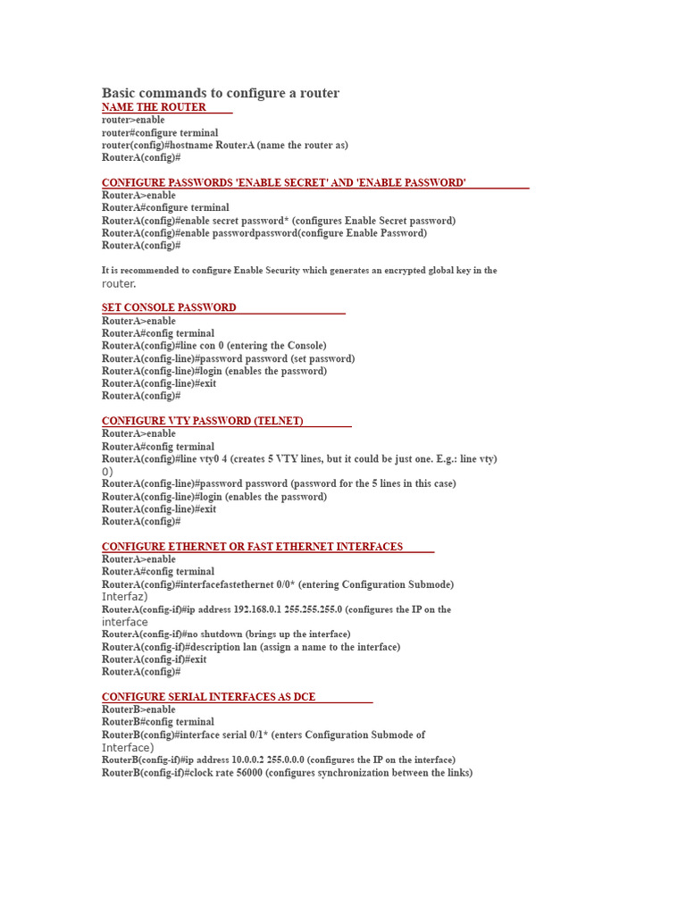 Basic Commands To Configure A Router | PDF | Router (Computing ...