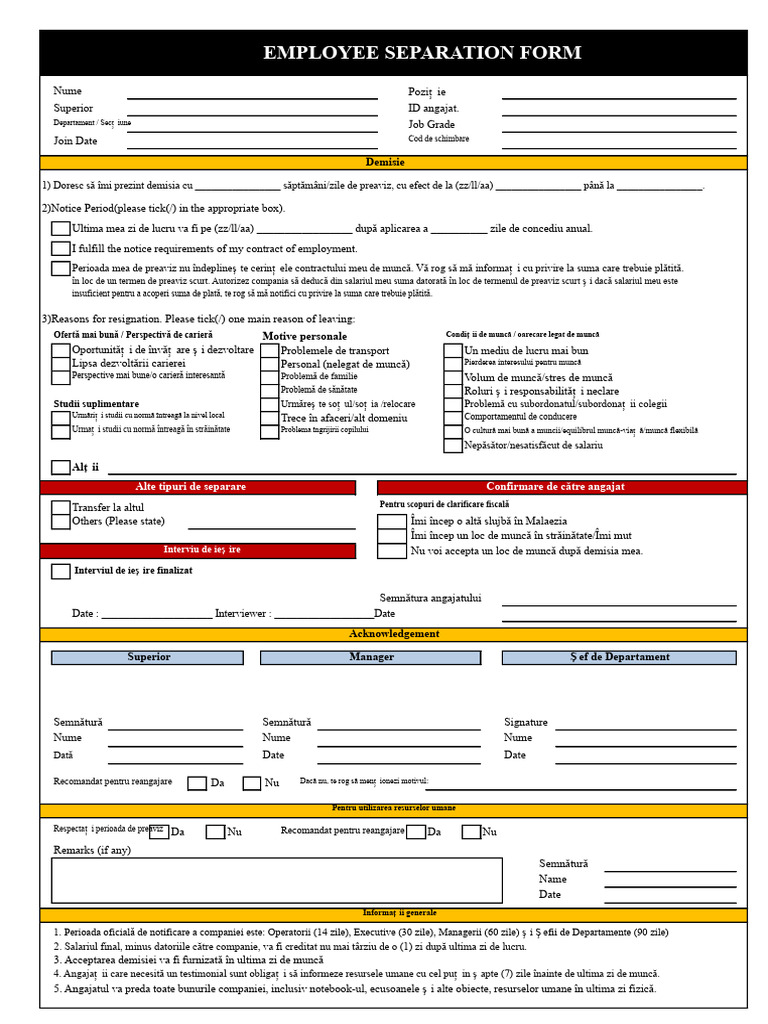 Formular de Separare A Angajatului | PDF