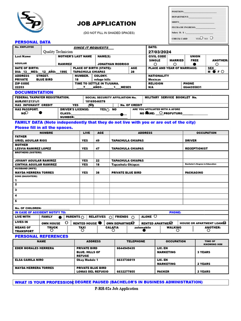 P-RH-02a Job Application | PDF