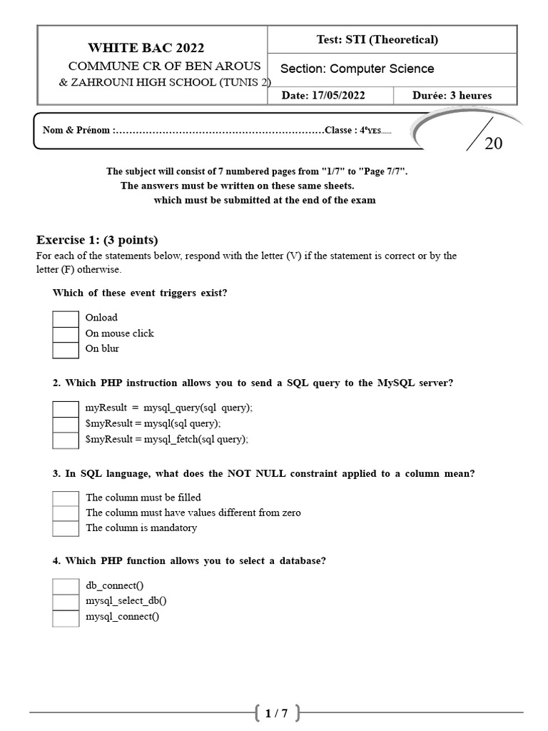 Computer Science Exam: STI 2022 | PDF | Sql | Databases