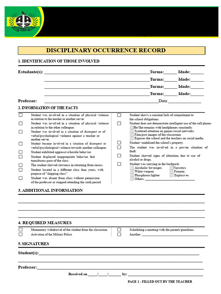 Disciplinary Occurrence Record | PDF | Violence | Psychological Abuse
