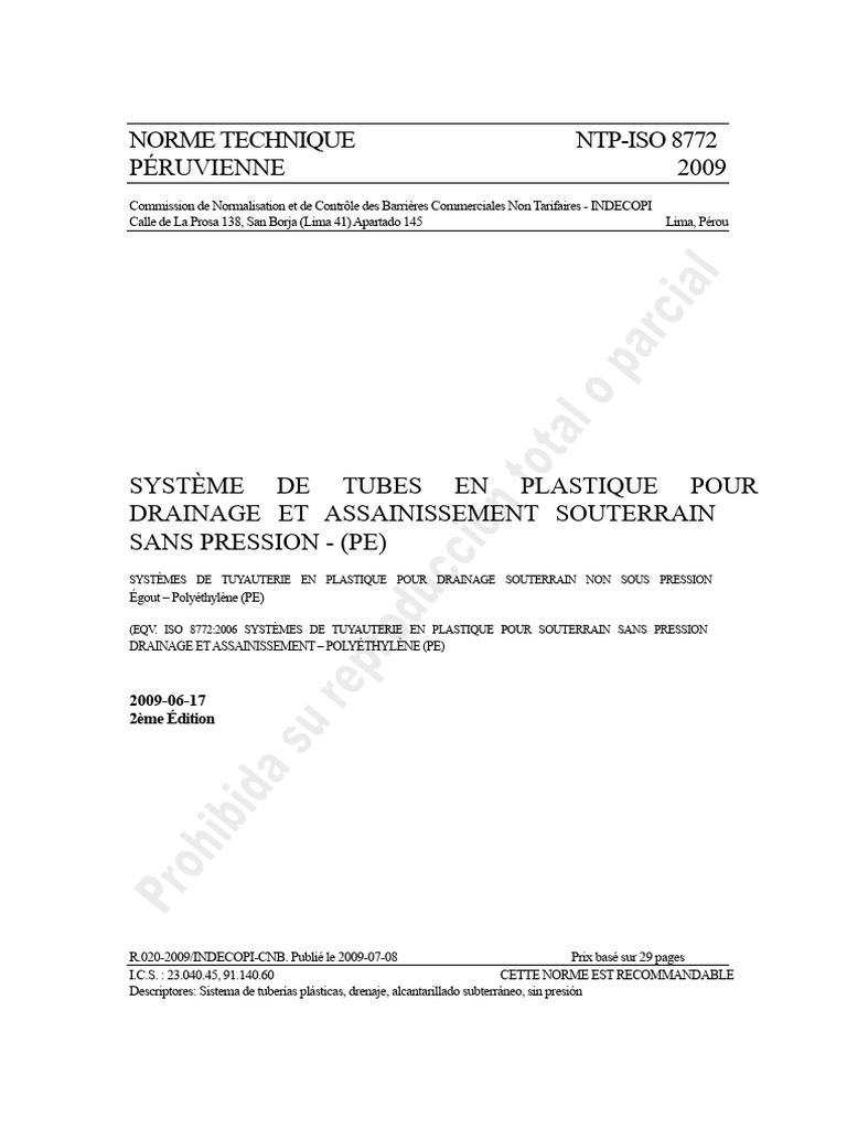 Norme NTP-ISO 8772 pour Tuyaux PE | PDF | Tuyau | Plastique