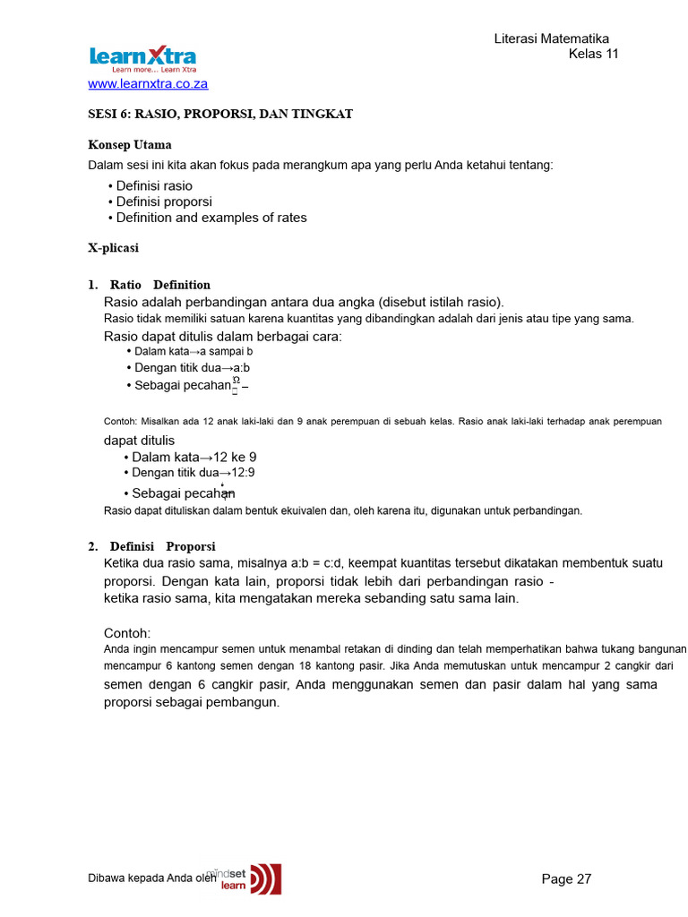 Rasio, Proporsi, dan Tarif Matematika Kelas 11 | PDF