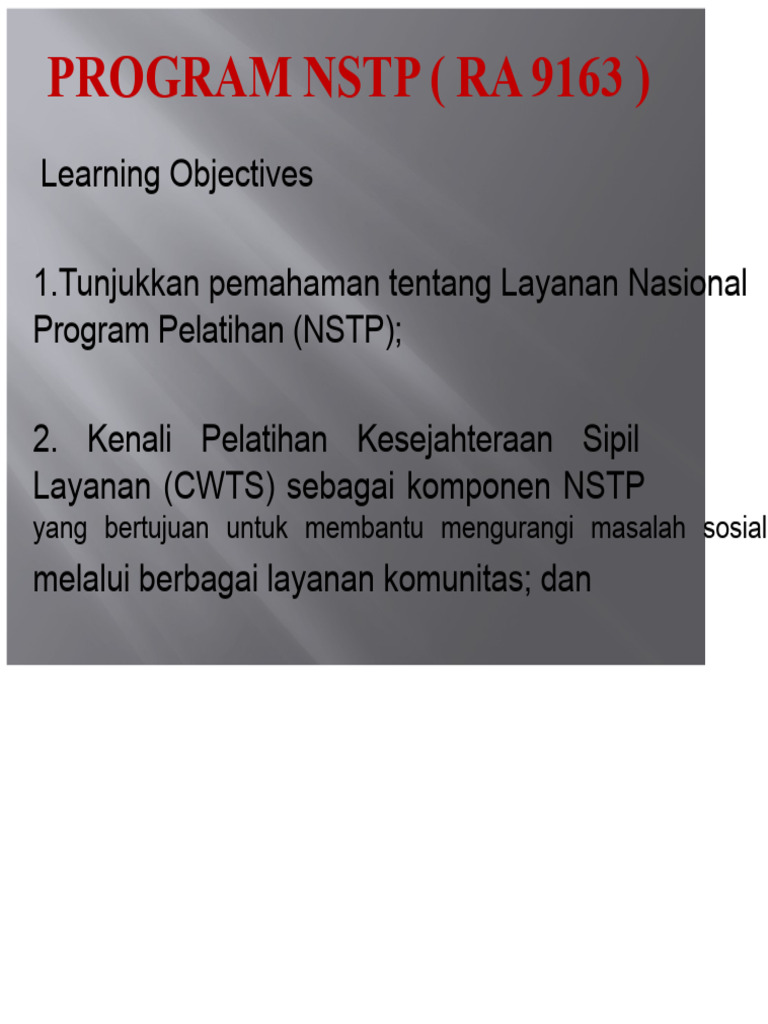 Program NSTP: Tujuan dan Komponen | PDF