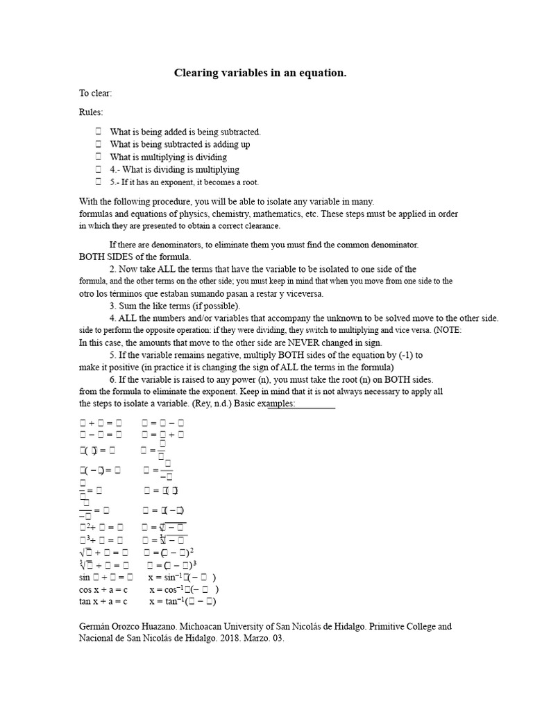 How to Clear Variables in Equations | PDF | Variable (Mathematics ...