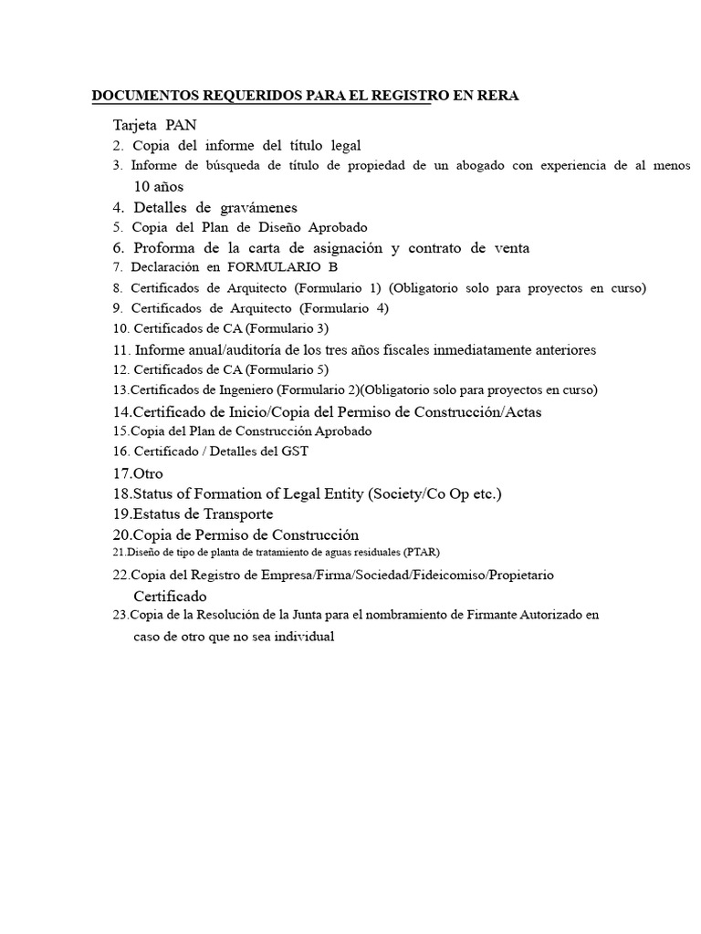 Requisitos para Registro en RERA | PDF