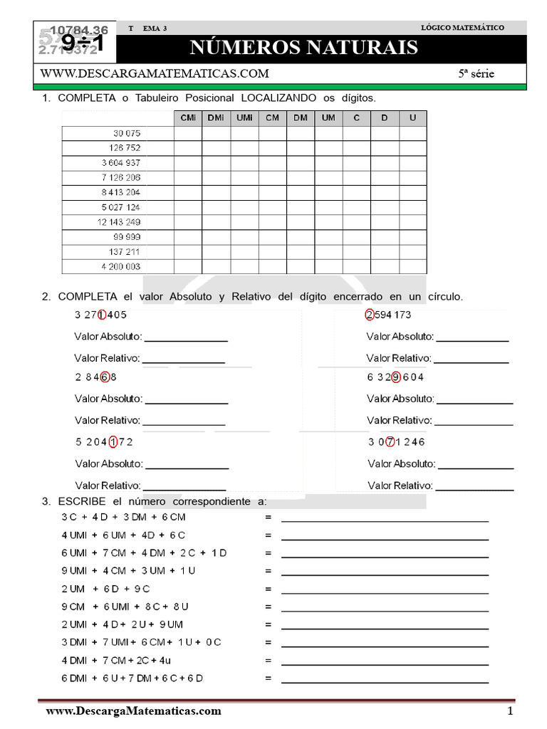 Atividades de Matemática para 5ª Série | PDF | Notação matemática ...