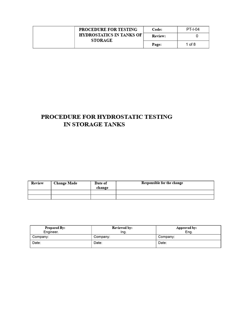 Hydrostatic Testing Procedure for Tanks | PDF | Leak
