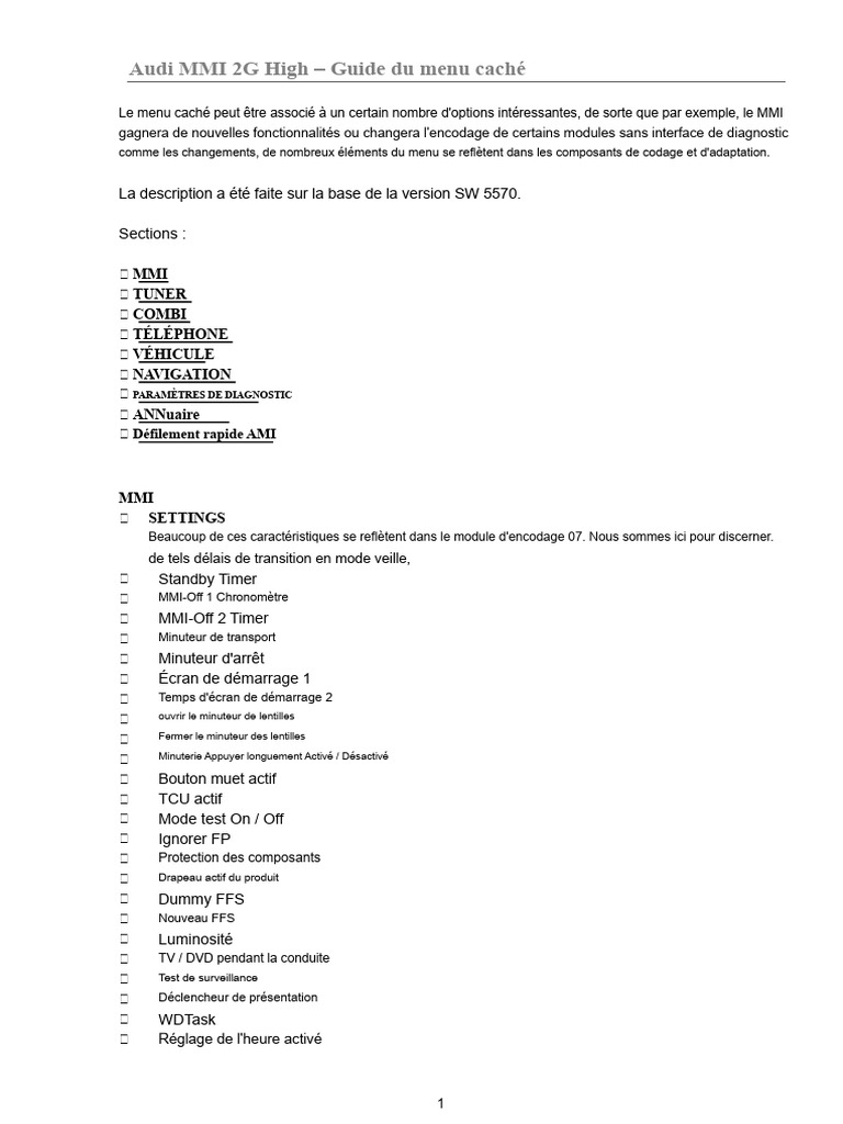 Guide du Menu Caché Audi MMI 2G High | PDF | Système de positionnement ...