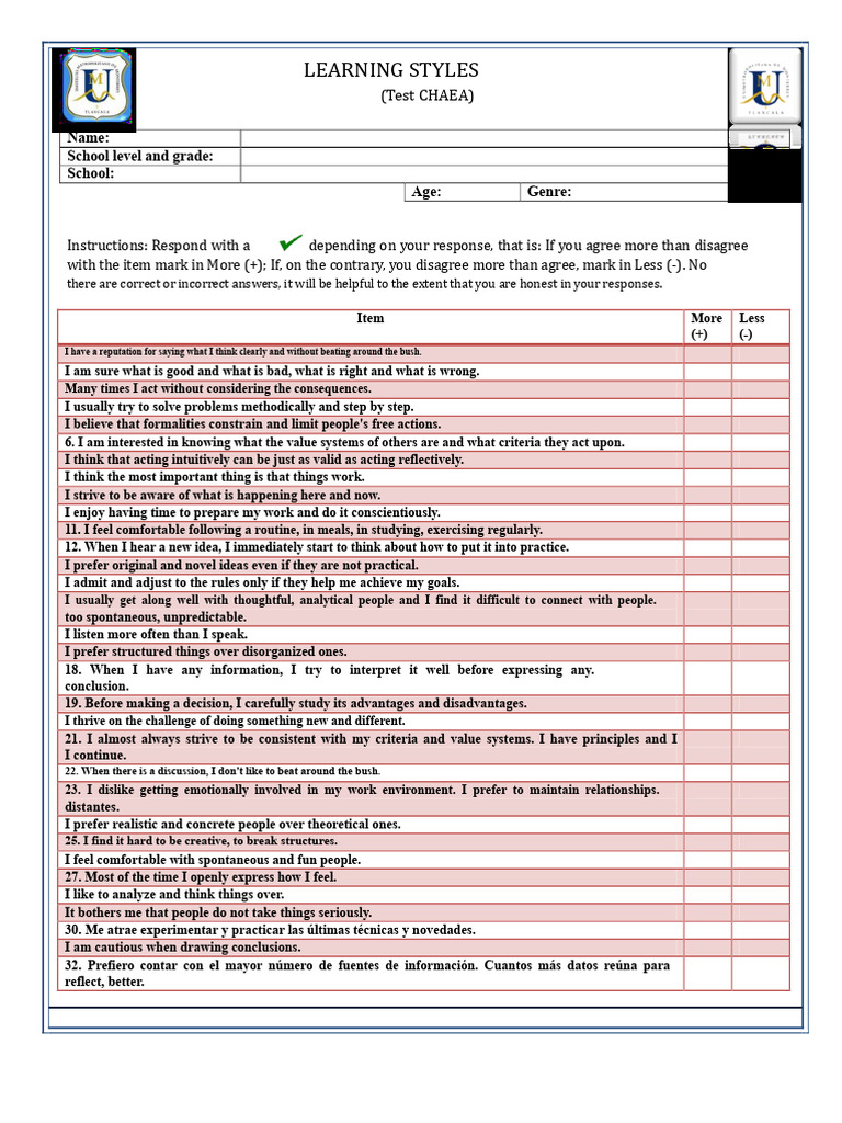 Learning Styles Assessment Tool | PDF | Learning Styles | Learning