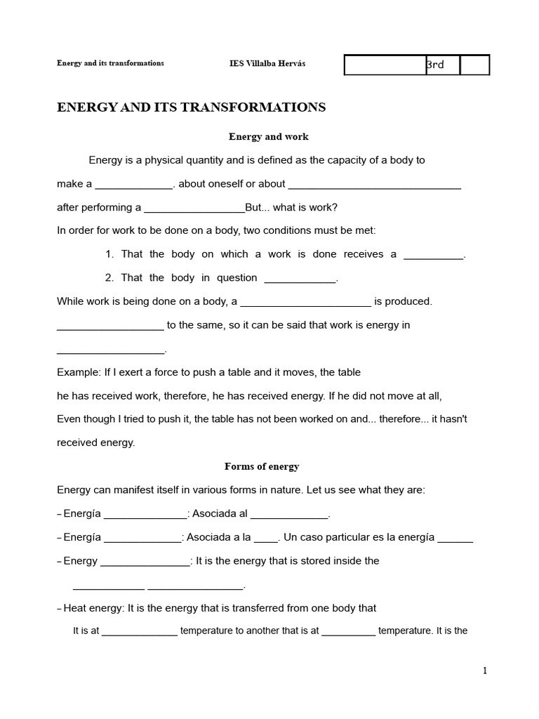 Energy and Transformations | PDF | Watt | Energy Development