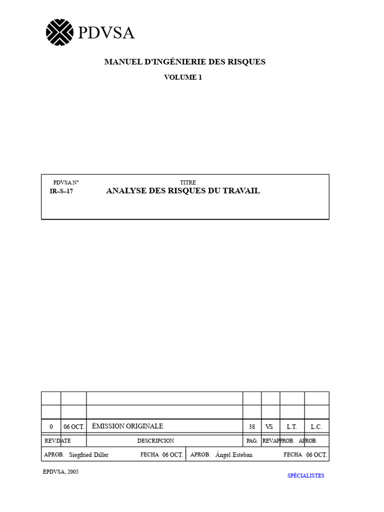 Analyse des Risques au Travail PDVSA | PDF | Gestion des risques | Sécurité
