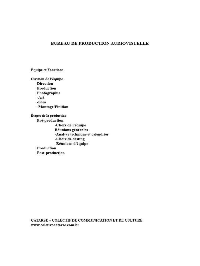 Équipe et Fonctions en Production Cinématographique | PDF ...