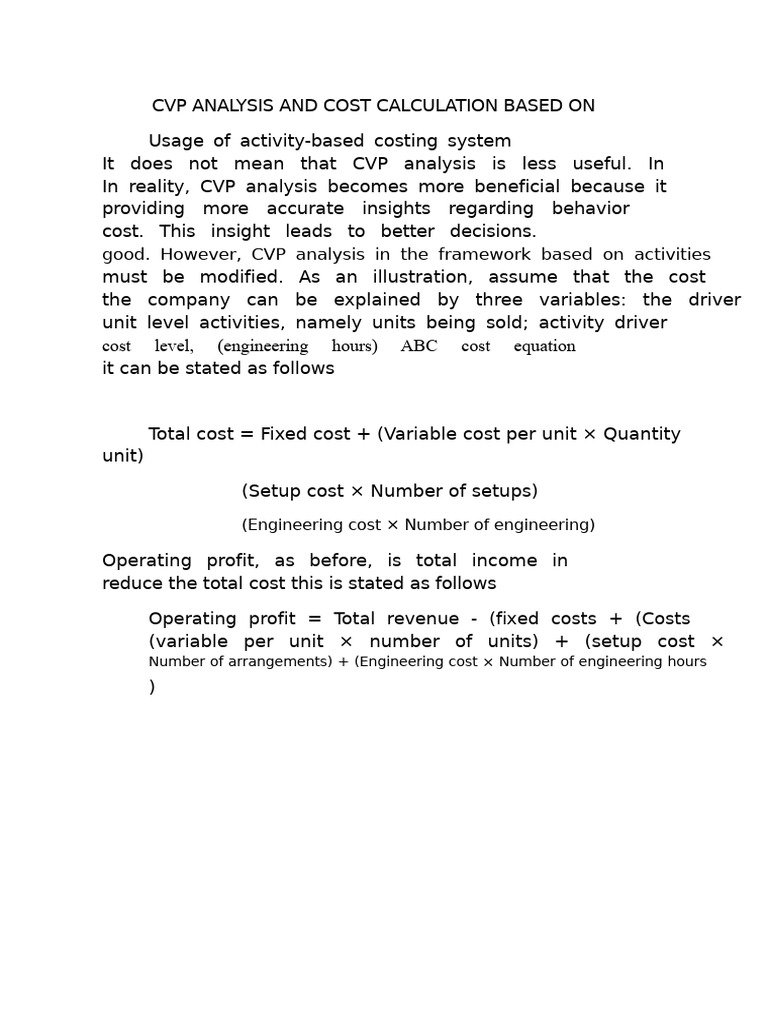 CVP Analysis with Activity-Based Costing | PDF | Pricing | Business