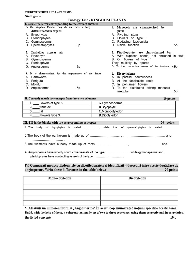 Test - Plants | PDF | Plants | Botany