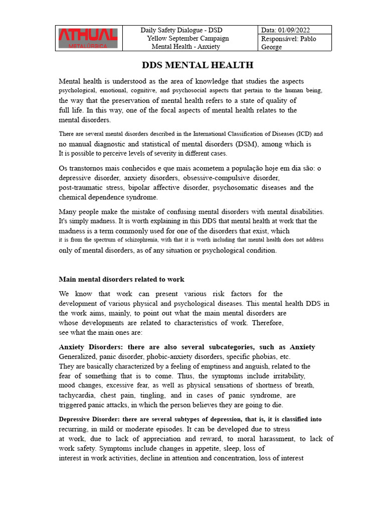 Mental Health DDS | PDF | Mental Disorder | Anxiety