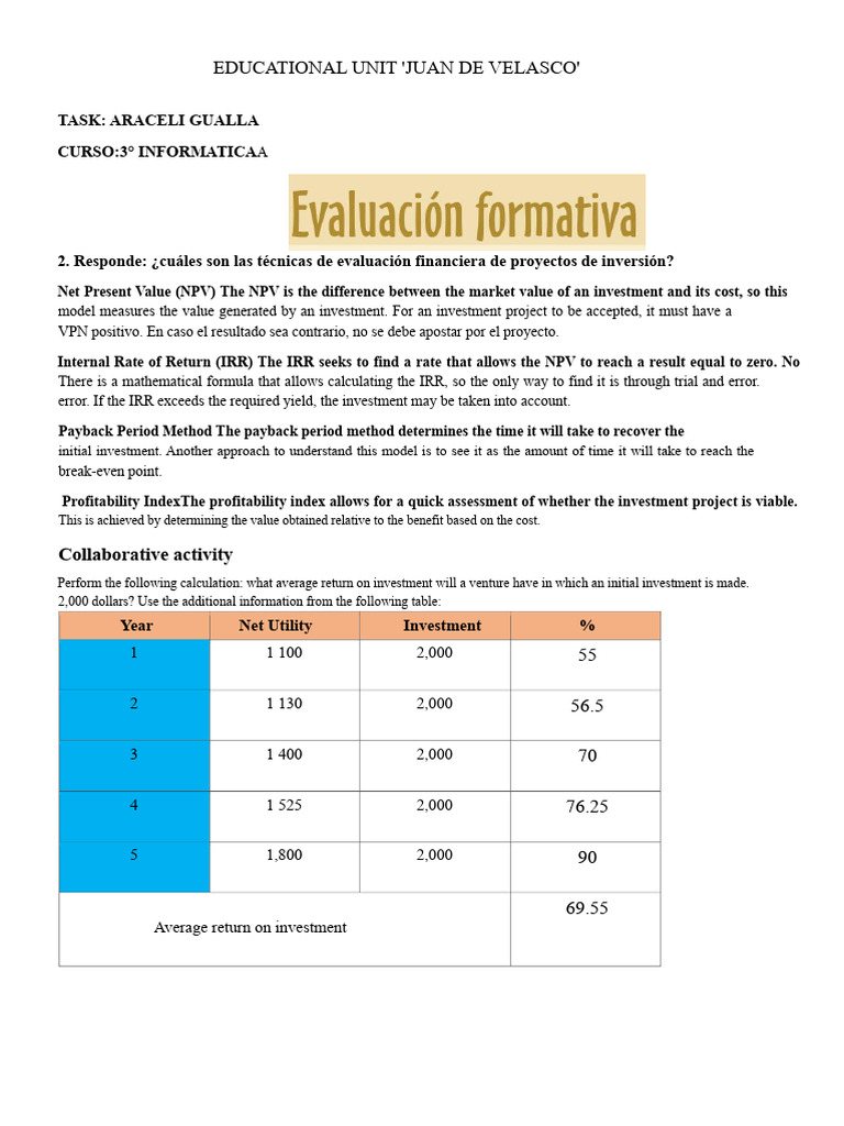 Financial Evaluation Techniques for Investments | PDF
