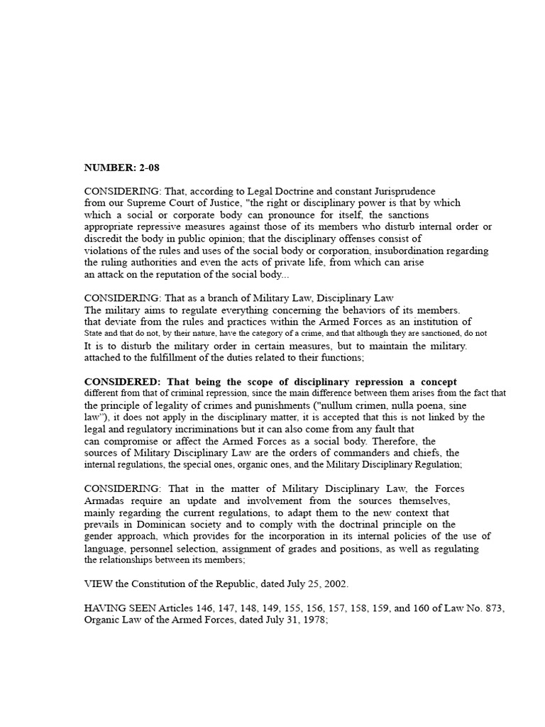 Military Disciplinary Regulations Overview | PDF | Crimes | Crime ...